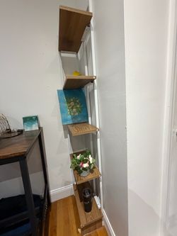 Wooden Book Shelf with White Metal Frame