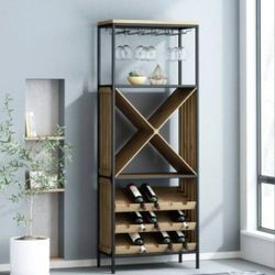 Wine Rack For 15 Bottles, Hamlin Modern Industrial Natural and Black NEW.