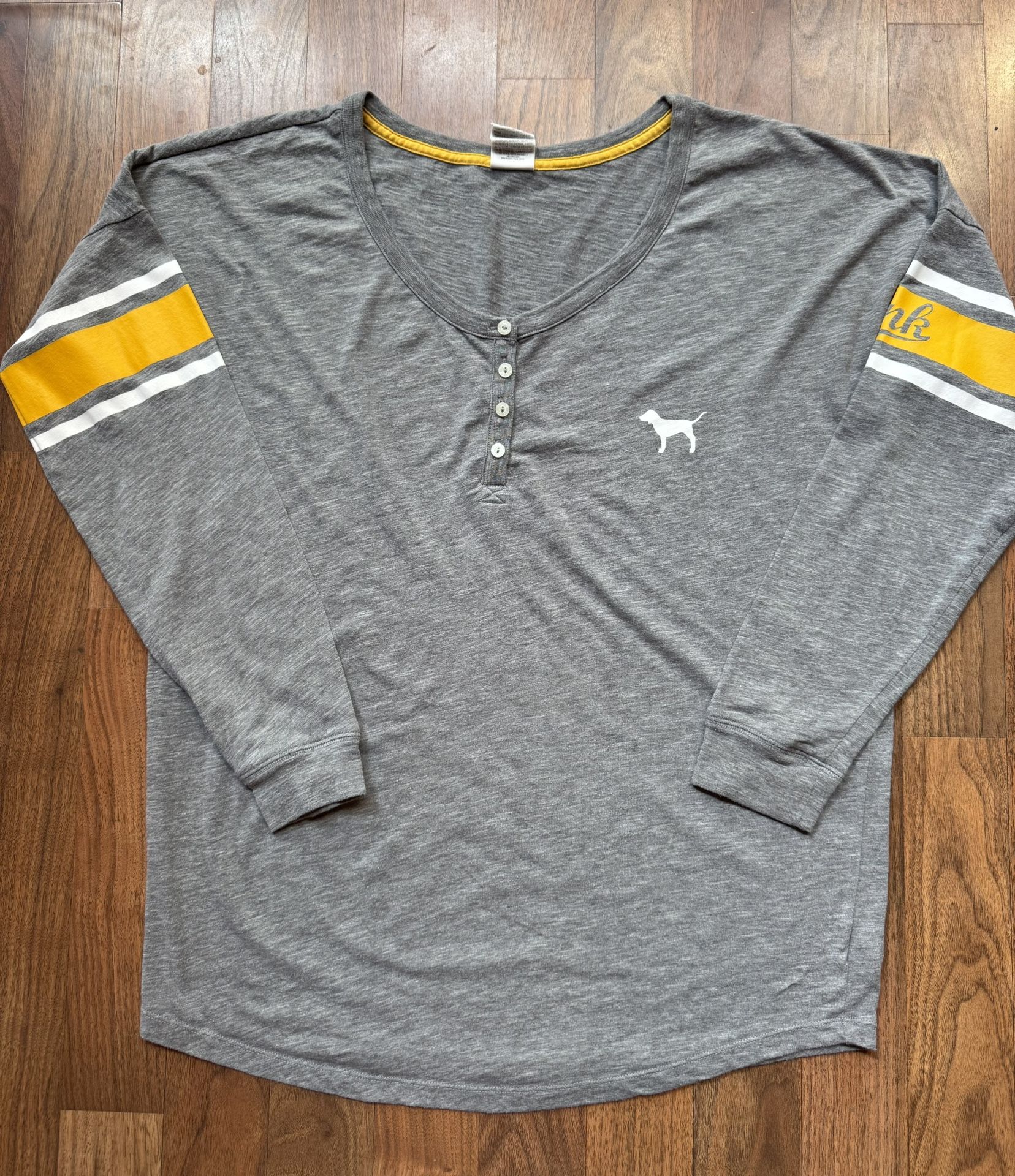 Victoria’s Secret Love Pink Henley Sleep Shirt Long Sleeve Small Striped Yellow