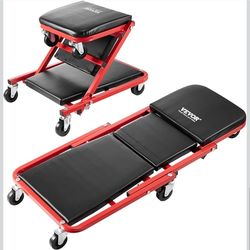 Popbull Foldable Z Garage Creeper, 36 in, 300 lbs Load Capacity Rolling Folding Mechanic Creeper Stool, with 6 Wheels Tool Tray Padded Seat Steel Fram