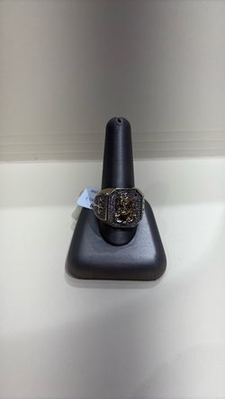Gold-Tone Jesus Face CZ Statement Ring