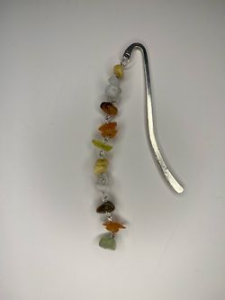 Silver Metal Bookmark with Gemstone Chip Chain
