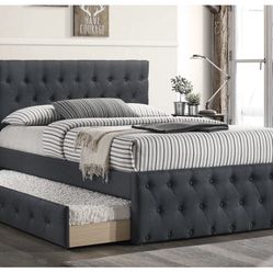 New In Box FULL BED W/TRUNDLE  CHARCOAL BURLAP  And 2 Mattresses.