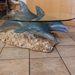 Large Decorator Multi Dolphin Glass Top Coffee Table