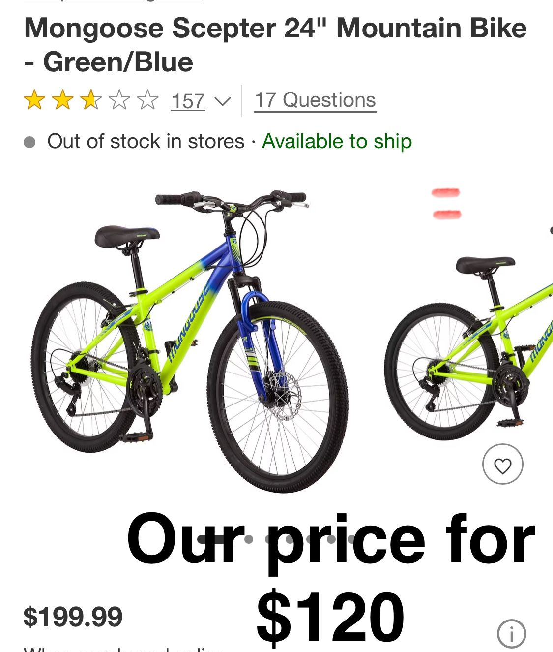 Mongoose Scepter 24" Mountain Bike - Green/Blue