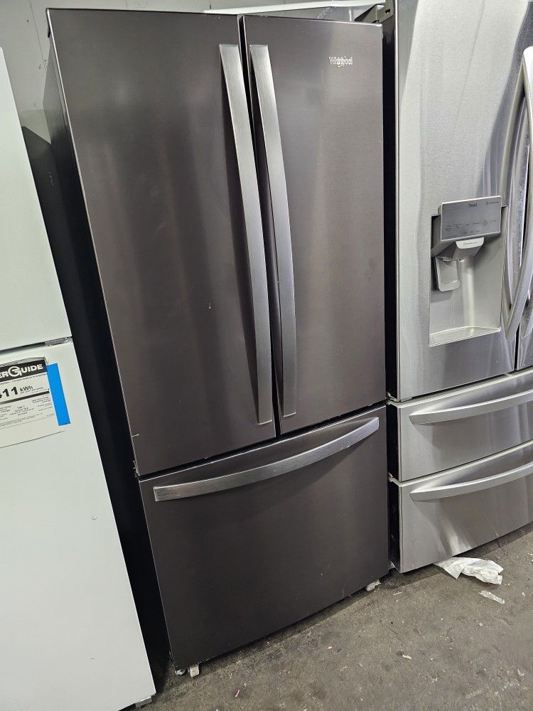 LIKE NEW !! WHIRLPOOL 30" BLACK STAINLESS STEEL FRENCH DOOR REFRIGERATOR WITH ICE MAKER 