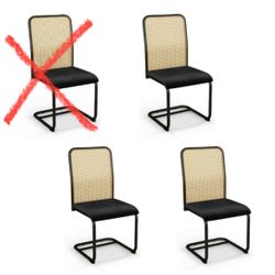 Set Of 3, Black Velvet Dining Chairs With Rattan Back 