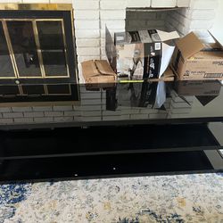 Large Glass And Steel Tv Stand