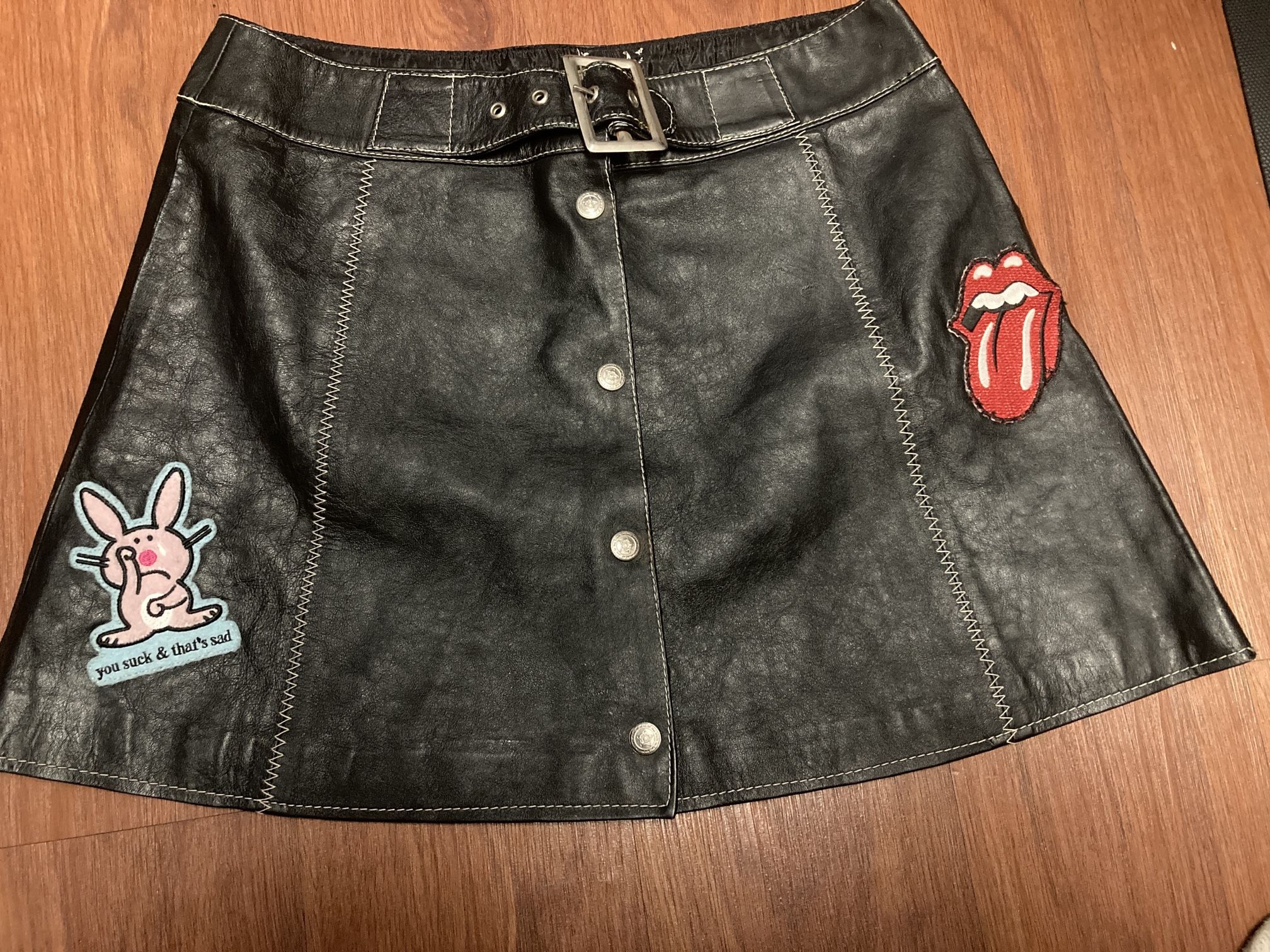 VINTAGE LEATHER BUTTON FRONT SKIRT SIZE 12 Runs Small $40