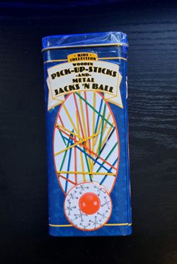 NEW Kids Collection Wooden Pick-Up-Sticks & Metal Jacks N Ball in Tin