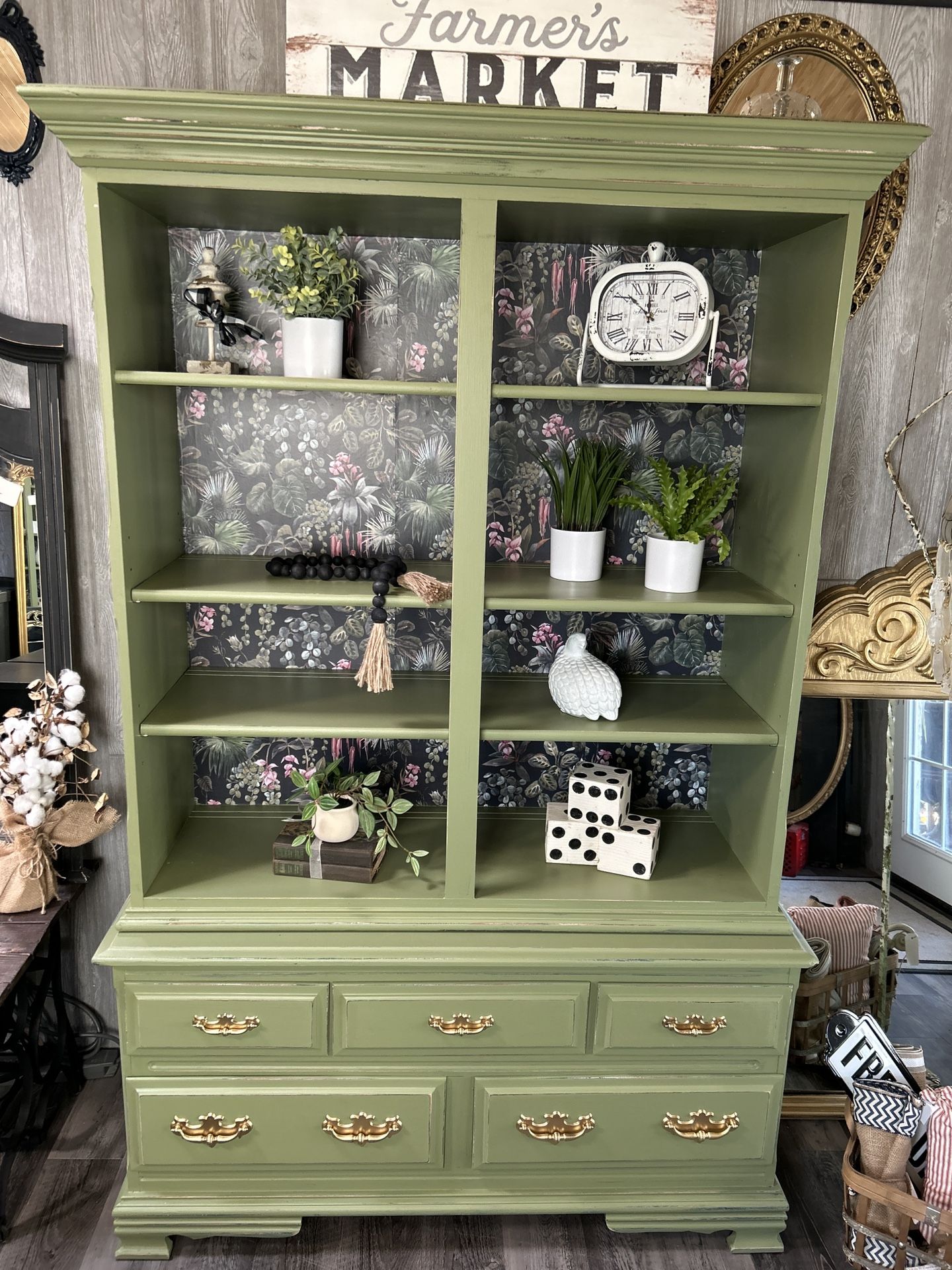 Beautiful Aloe Vera Green 2 Piece Hutch With Drawers
