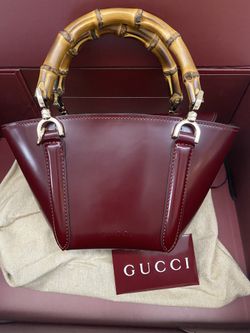 Gucci Burgundy Bamboo Handle Tote Bag