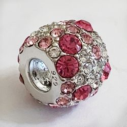 Solid Sterling silver pave delight pink Swarovski crystal charm , fits on Pandora bracelet