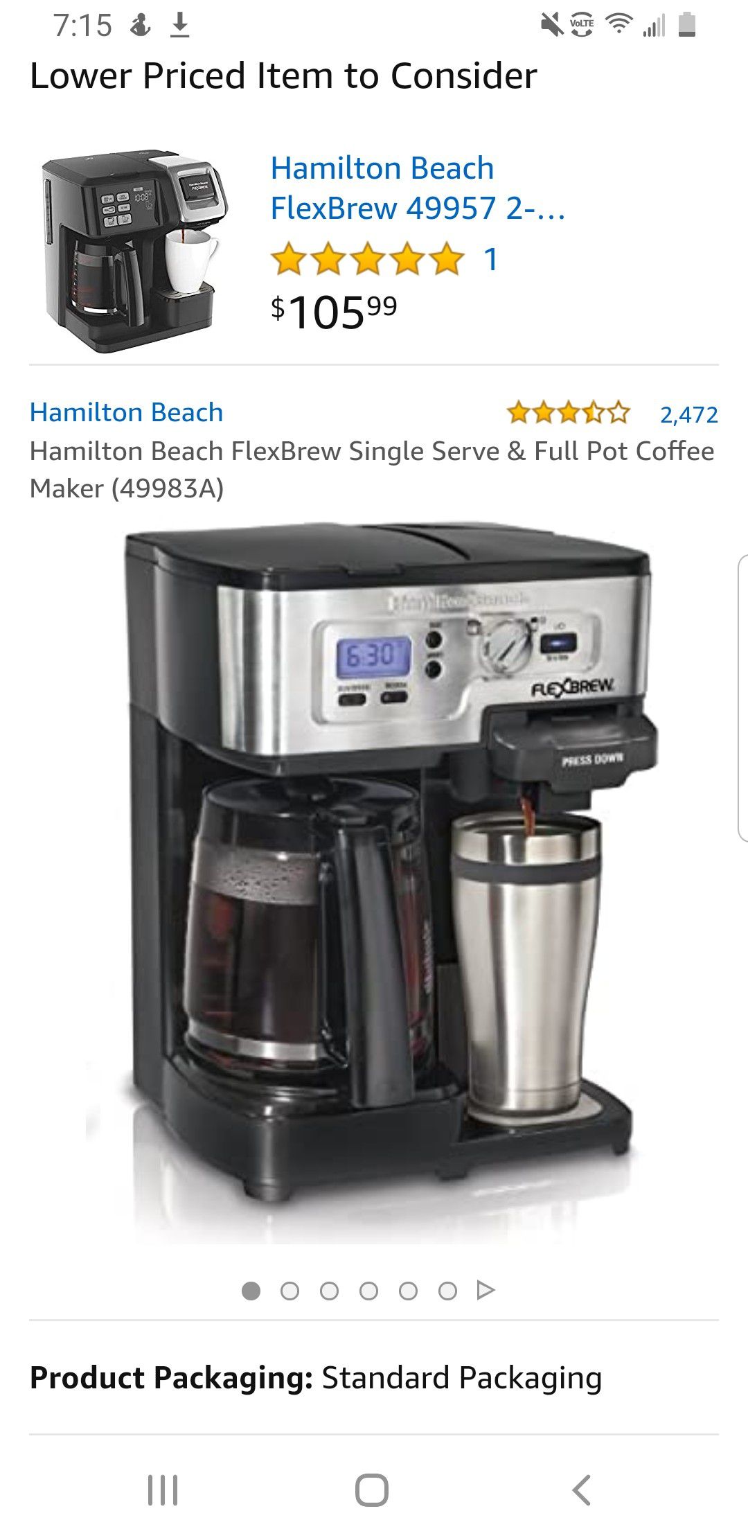 Hamilton Beach 3.3 out of 5 stars  2,472Reviews Hamilton Beach FlexBrew Single Serve & Full Pot Coffee Maker (