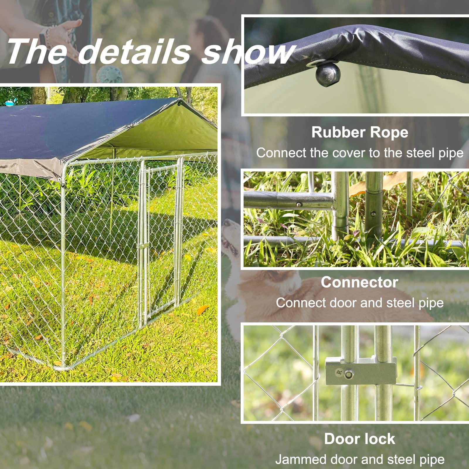 Outdoor Kennel Metal Dog Cage Fence Chicken Hen House Playpen w/Cover 10×10 ft