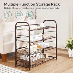 4 Tier Metal Shoes Rack Storage Shelf, Holds up to 20 Pairs Shoes, Stackable ，Adjustable Slanted Shelves Tower Organizer，Bronze