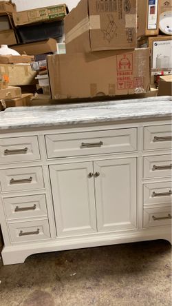 Home Decorators Collection Windlowe 49 in. W x 22 in. D x 35 in. H Bath Vanity in White with Carrera Marble Vanity Top in White with White Sink