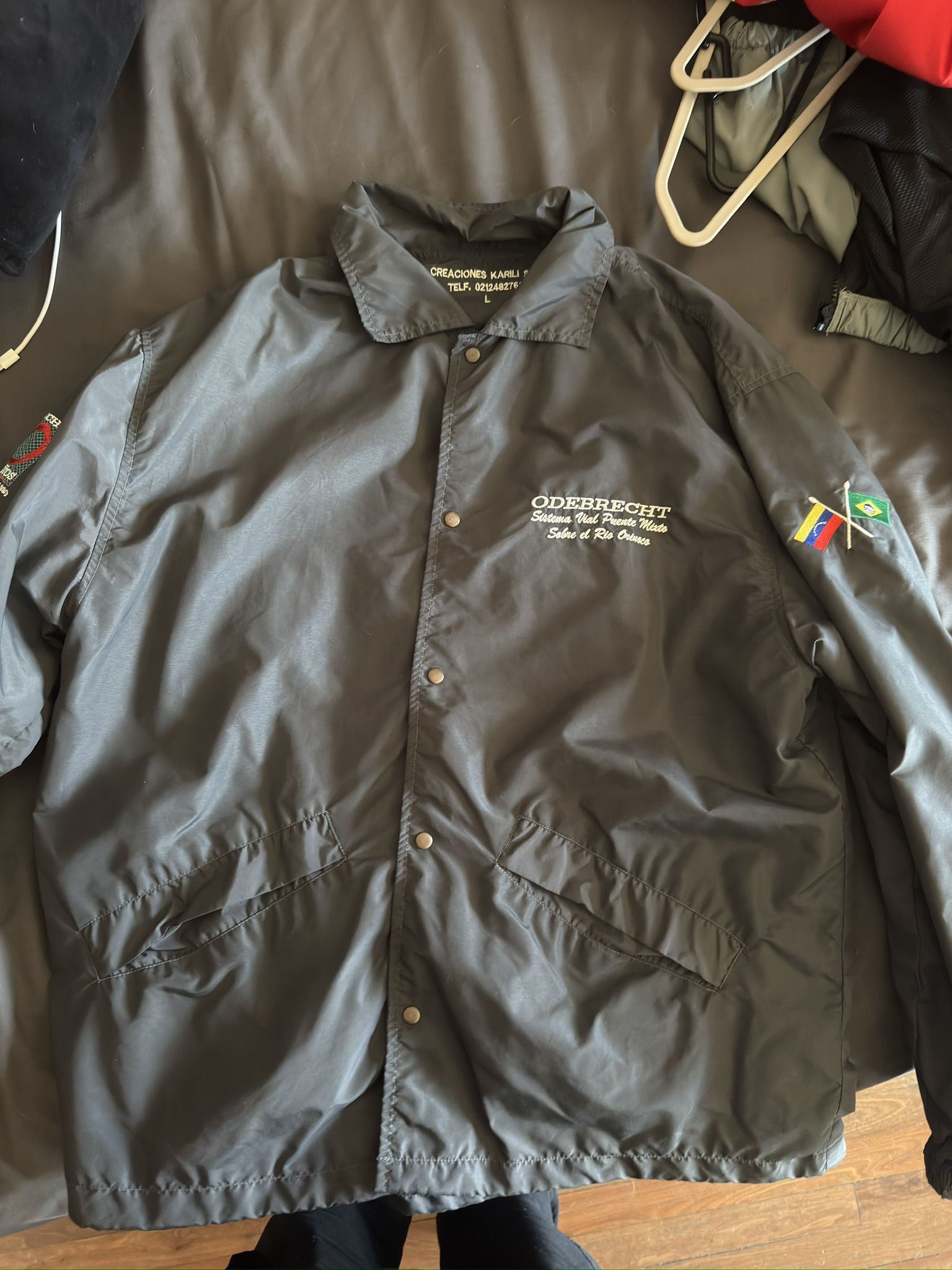 thrifted grey button down windbreaker