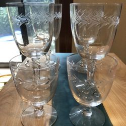 Vintage Fostoria Holly Cut Wine Goblets & Payer Cocktail 