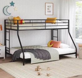 Twin over Full Low Profile Metal Bunk Bed, Black