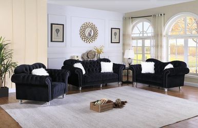 Brand New Elegant, Rolled Arm Velvet upholstered Sofa/Sofa set  On Promotion