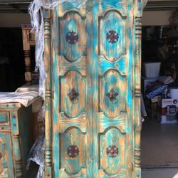 Tall Solid Pine Rustic Cabinet With Shelves