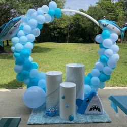 Shark Backdrop Balloon Garland Birthday Baby Shower Baptism 