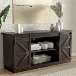 TV Stand Sliding Barn Door and Adjustable Cabinets