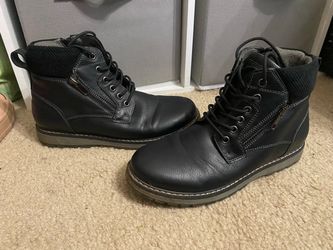 Black Leather Lace-Up Ankle Boots