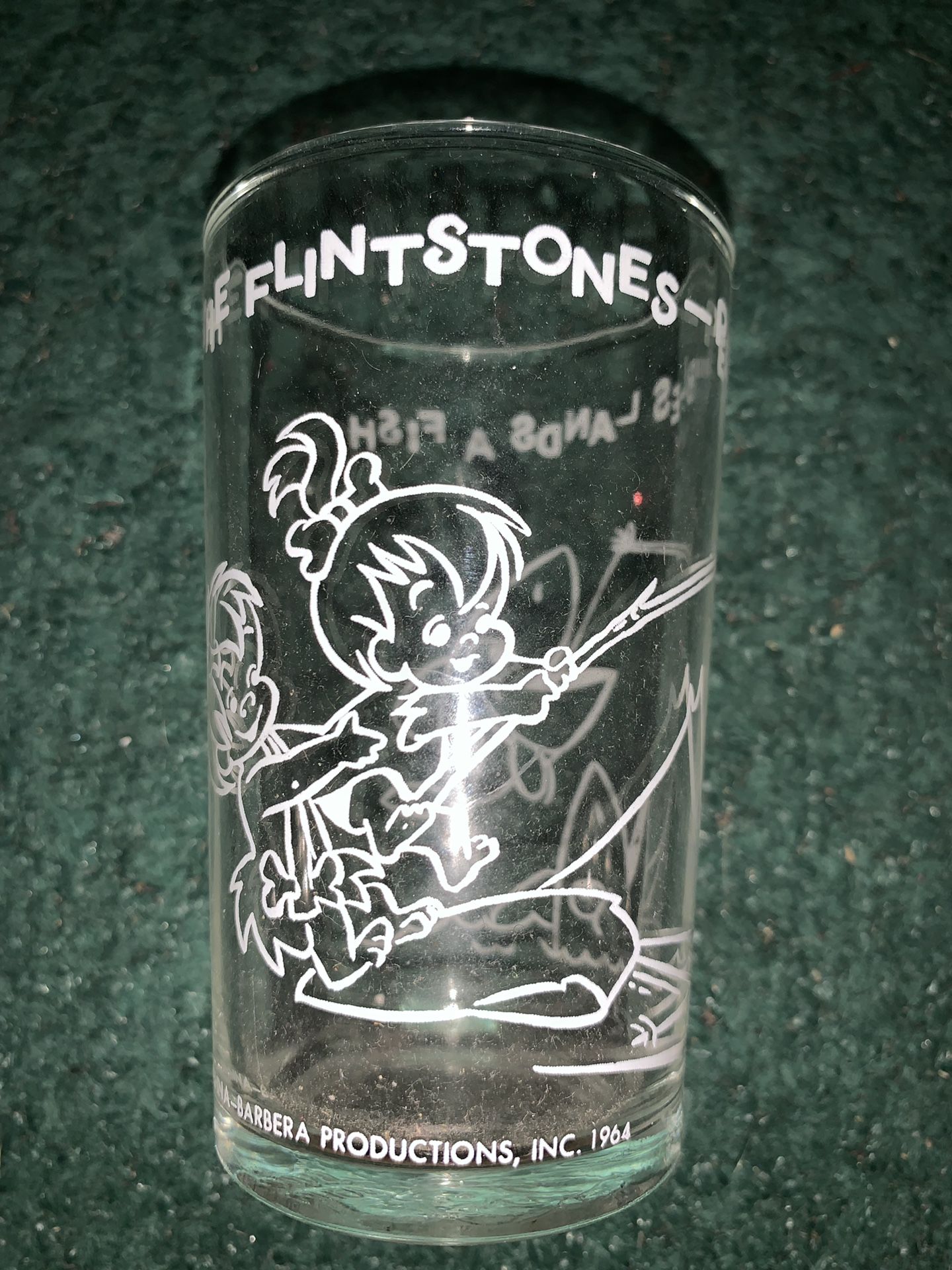Vintage Welch’s grape jelly glass jar- The Flintstones Pebbles lands a fish collectible