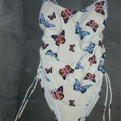 Rue 21 Med Ruched Butterfly One Piece Swim Suit Good Condition 