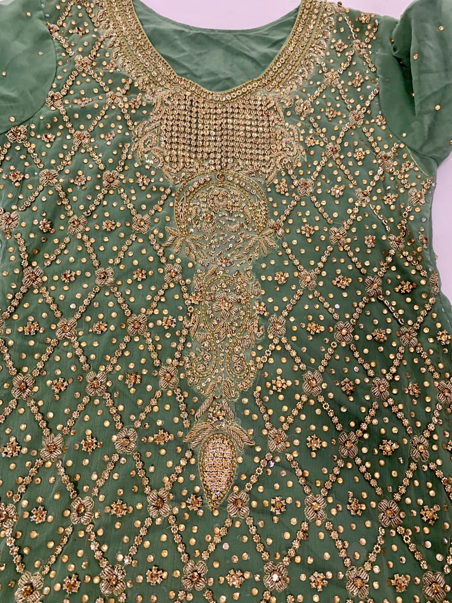 Pakistani wedding walima dress pistachio color