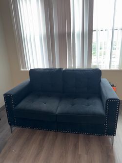 Black Velvet Tufted Sofa with Nailhead Trim