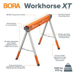 BORA Workhorse XT 38-in W x 30-in H Adjustable Steel Saw Horse (1350-lb Capacity)1220