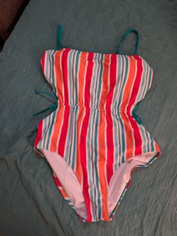 XXL Striped One-Piece Swimsuit with Side Ties