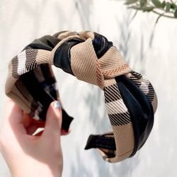 Black Leather Khaki Women's Large Knot  Headband Hairband Gift