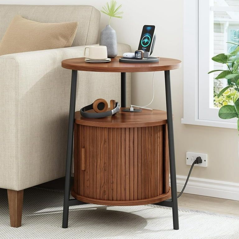 Black & Brown Tambour End Table 