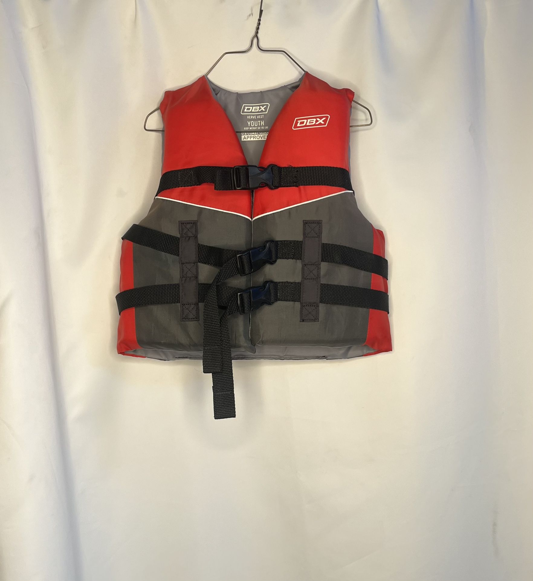 New DBX Youth Verve Ski Wakeboard Vest Type III PFD 50-60 LBS Red Black Gray