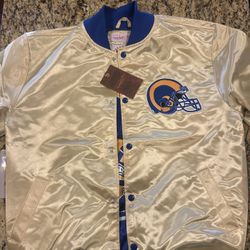 New Los Angeles LA Rams Mens Reversible NFL Mitchell & Ness Light Weight Satin Gold & Blue Medium Retro Throwback Button Up Jacket