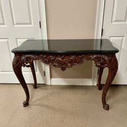 LUXURY HIGH END”Maitland-Smith” Marble Top Highly Carved Mahogany Console Table