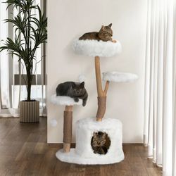 42-in Modern Cat Tree Tower for Large Cats, Natural Branch Cat Condo