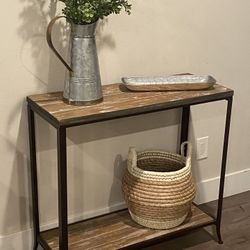 Rustic Style Console/Entry Table With The Dark Metal Base And Extra Shelf At The Bottom W34”xD13.5”xH31”
