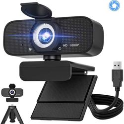1080P Full HD Webcam with Built-in Microphone and Rotatable Tripod, Privacy Cover, for Desktop PC or Laptop Computer