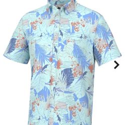 Huk Kona Radical Botanical Short-Sleeve Shirt for Men - Eggshell Blue - M