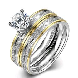 18K Gold & Titanium Engagement Ring Set