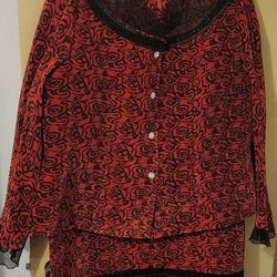 Ashro 2pc Women's Red And Black Skirt Suit Plus Size 