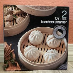 MIU 2-Tier 10” Bamboo Steamer Basket New In Box