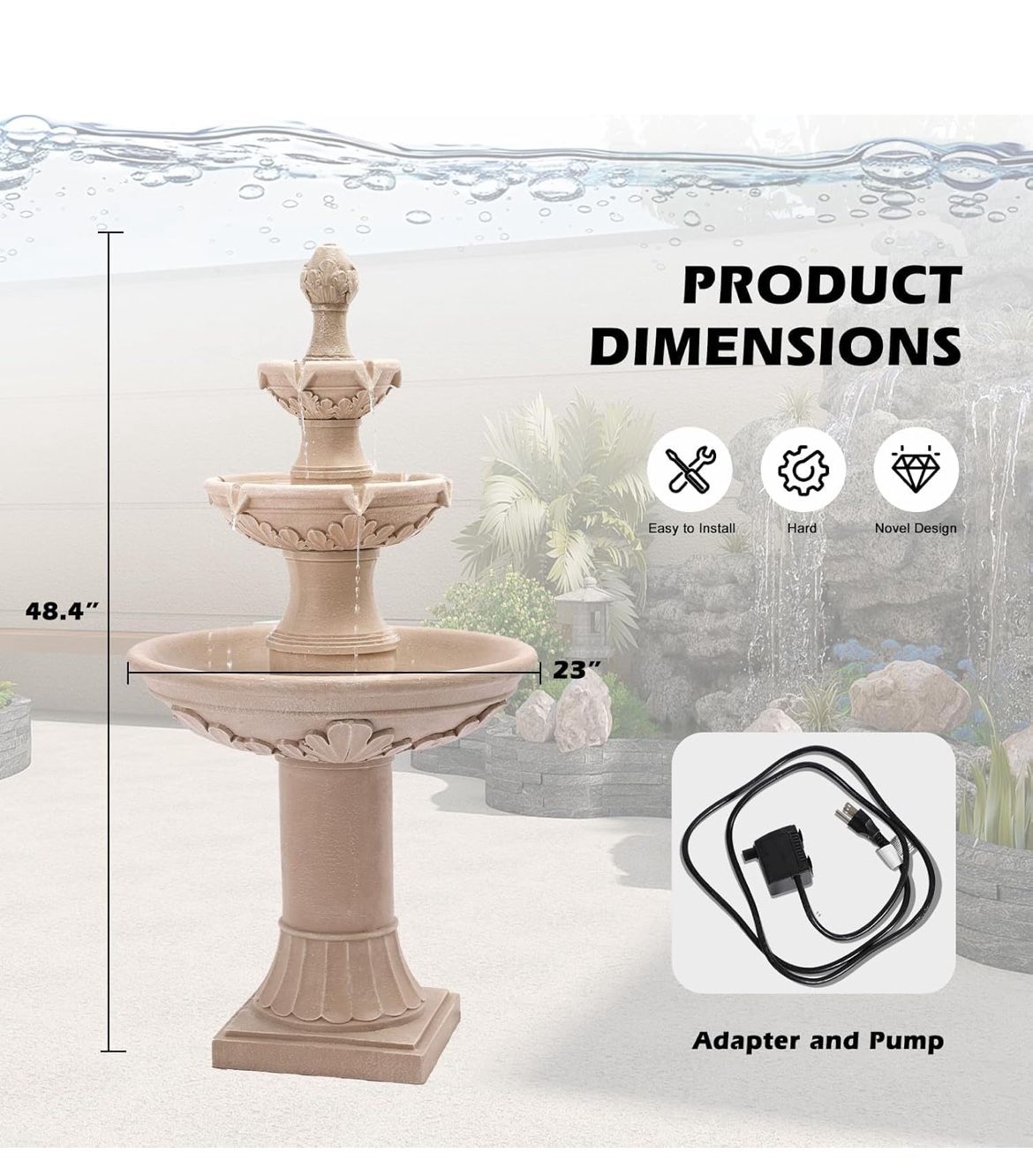 48” Tall 3 Tier Water Feature/Fountain