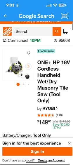 Ryobi one plus tile masonry saw