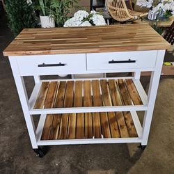 Seville Kitchen Cart with Acacia Shelves